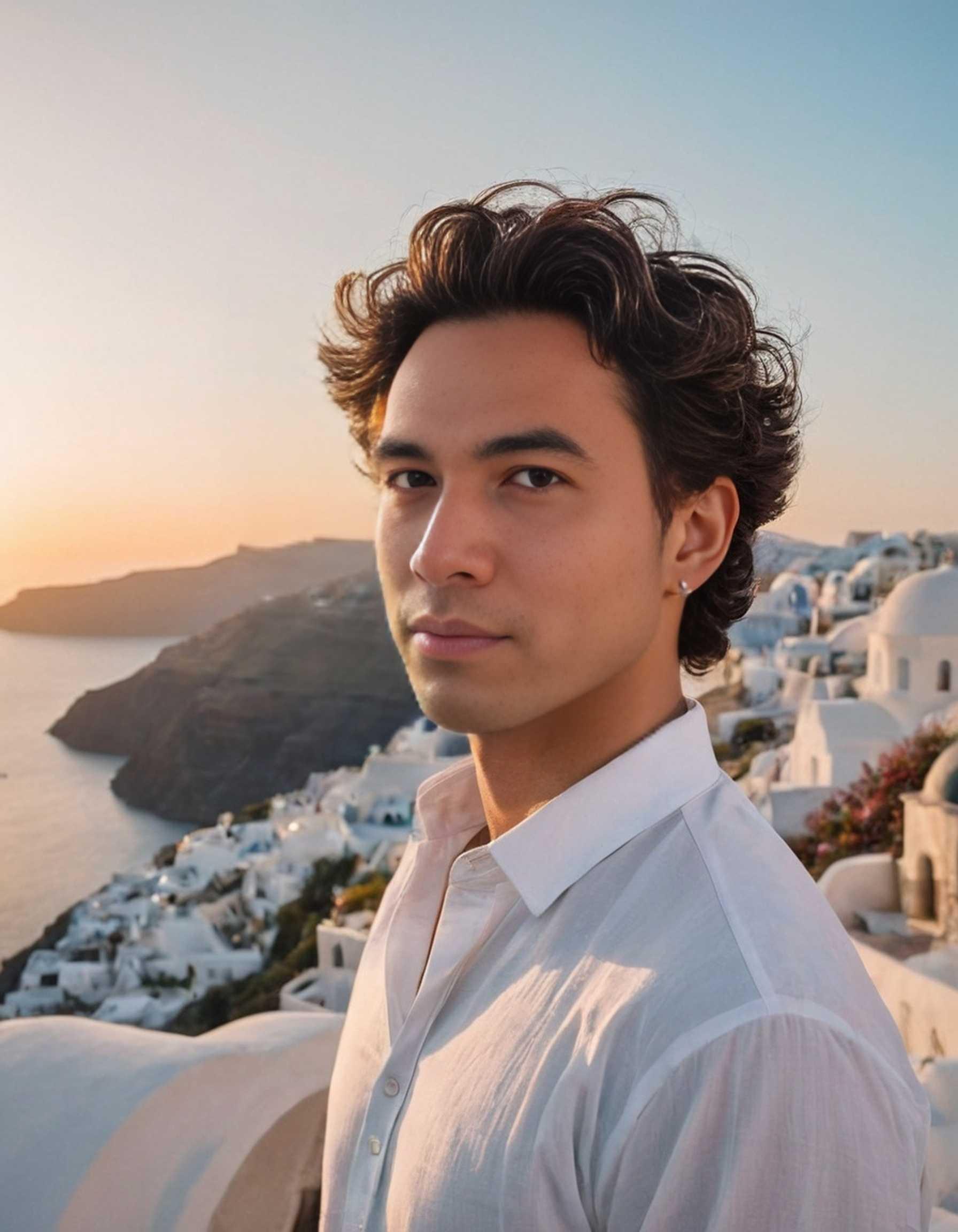 Casual Young Man in Santorini. Photo of a casual young man in Santorini