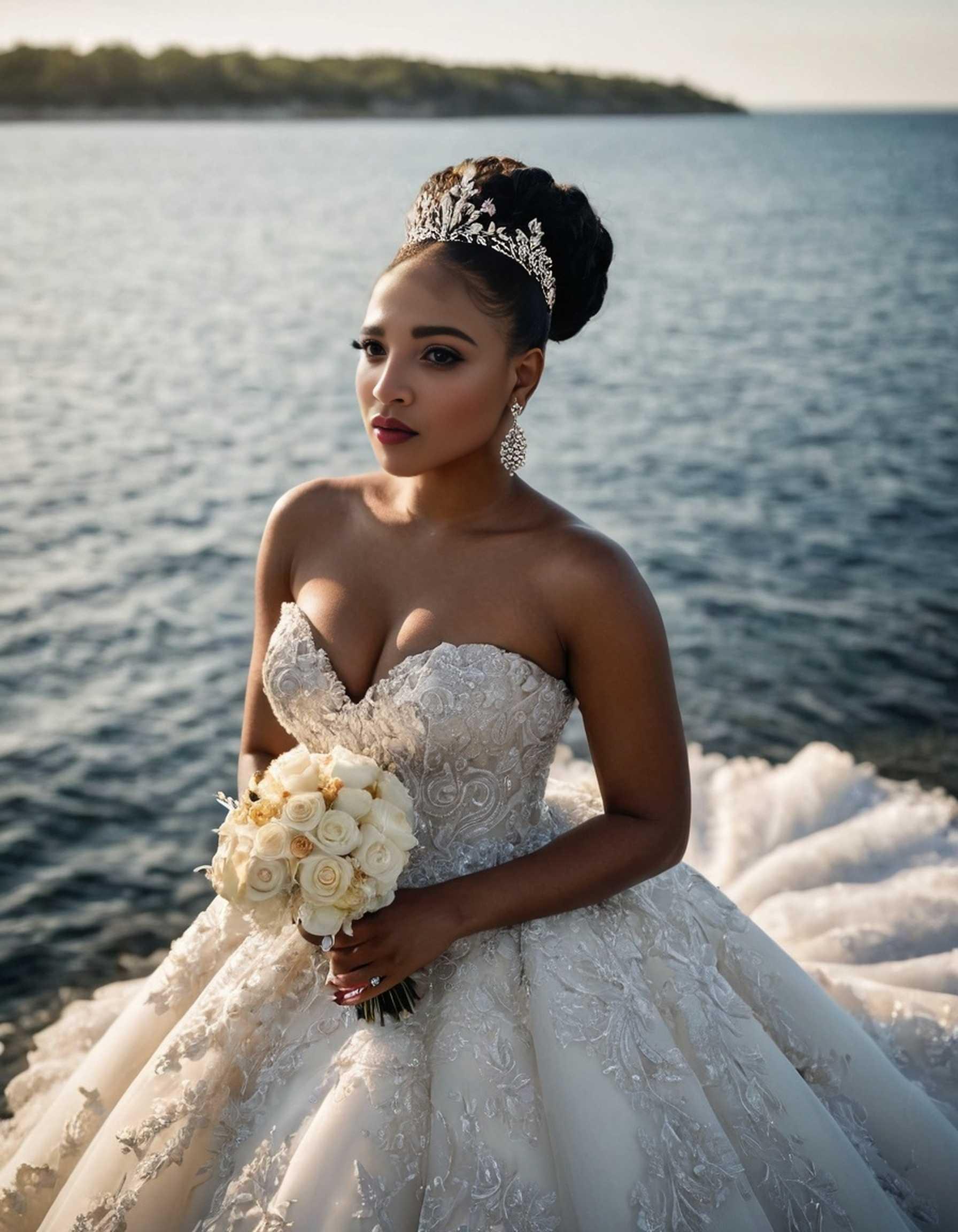 Wedding Bride Shore. Bride posing on the shore.