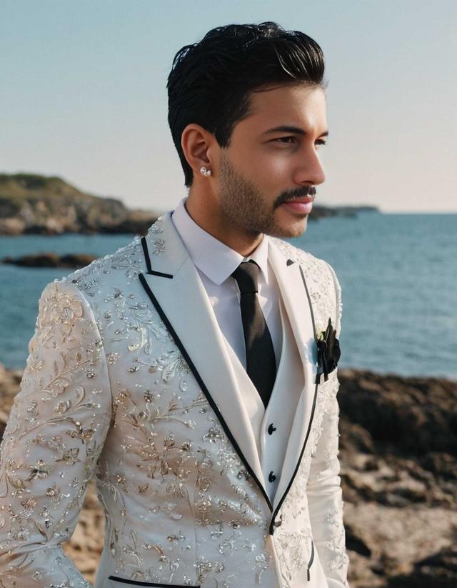 Wedding Groom Shore. Groom posing on the shore, enjoying the seascape and serenity of the location.